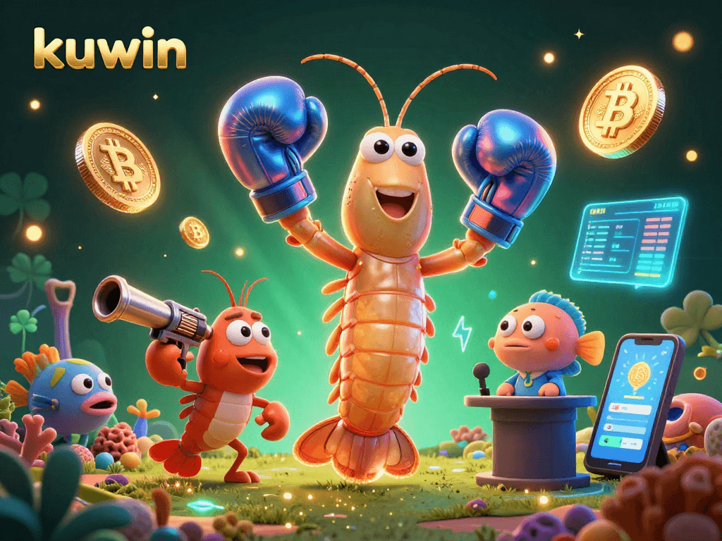 Kuwin offers thrilling fish shooting action with vibrant characters amidst crypto elements and casino excitement.