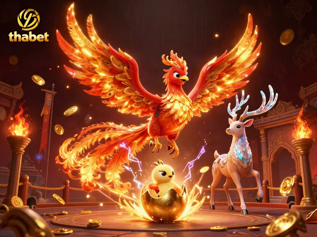 Experience thrilling wins at thabet with a dynamic phoenix scene showcasing powerful gambling elements.