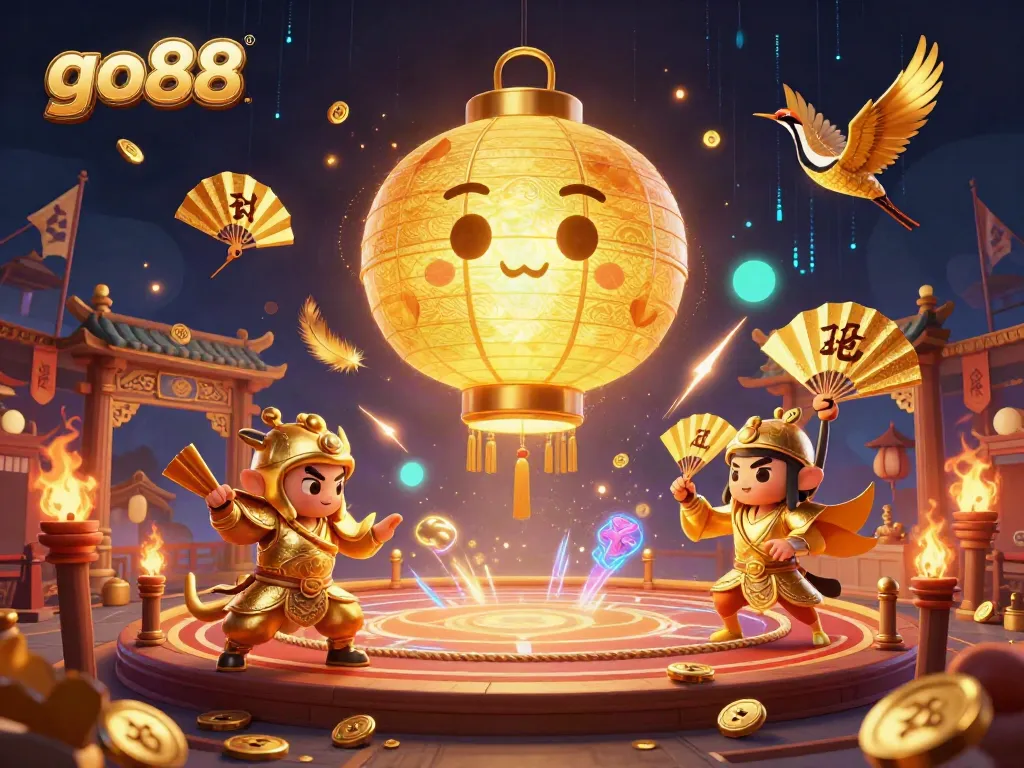 Experience thrilling gameplay with go88's vibrant casino scene featuring golden lantern spirits and lucky symbols.