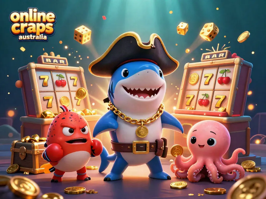 Engage in online craps Australia with animated characters and vibrant casino elements.