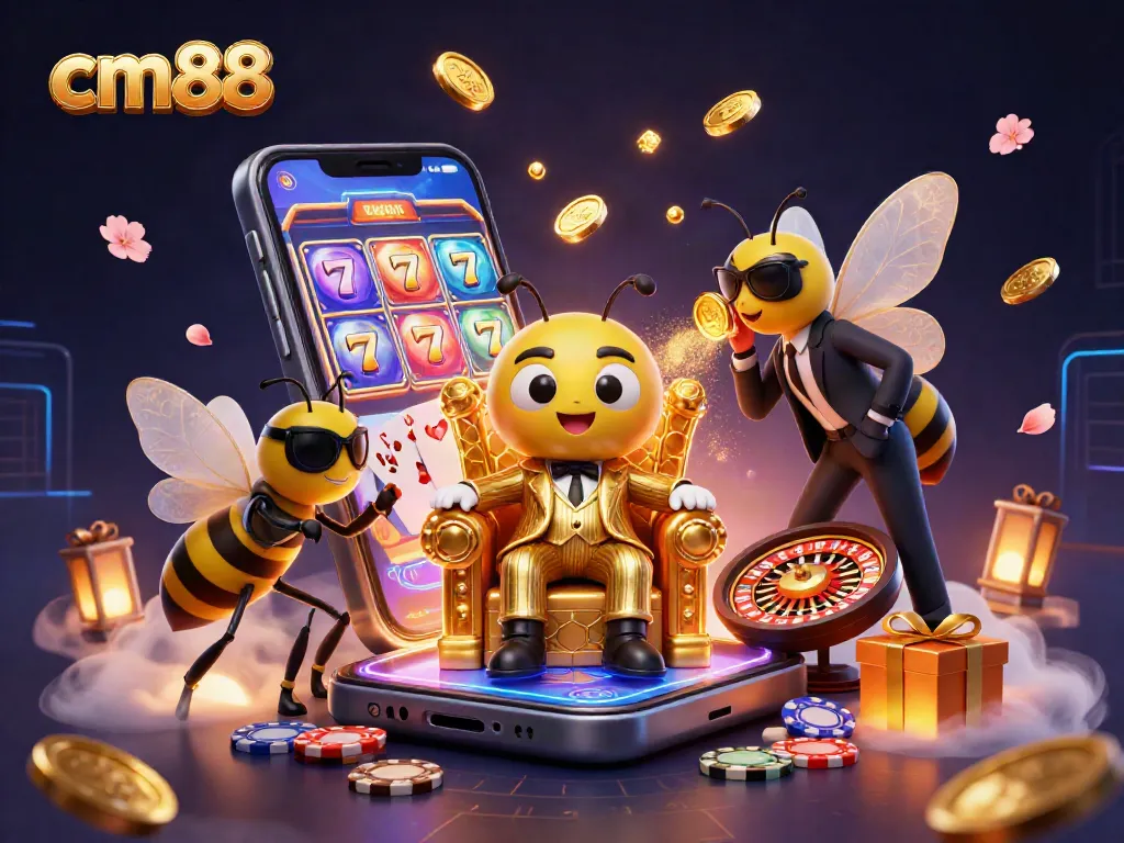 Experience thrilling slots and gaming fun with cm88's vibrant 3D casino illustration.