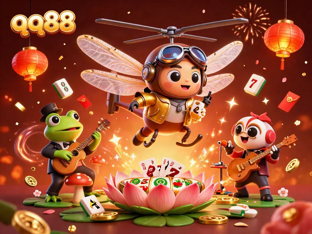 Engage in thrilling qq88 slots with a vibrant 3D casino illustration featuring exciting game elements.