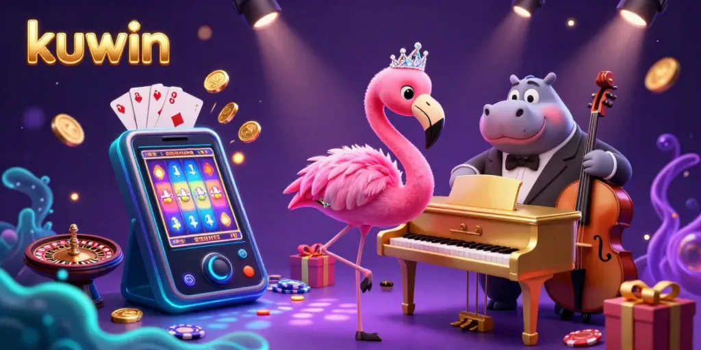 Kuwin transforms gaming with vibrant characters, offering exciting slot games and joyful ambiance in a lively casino scene.