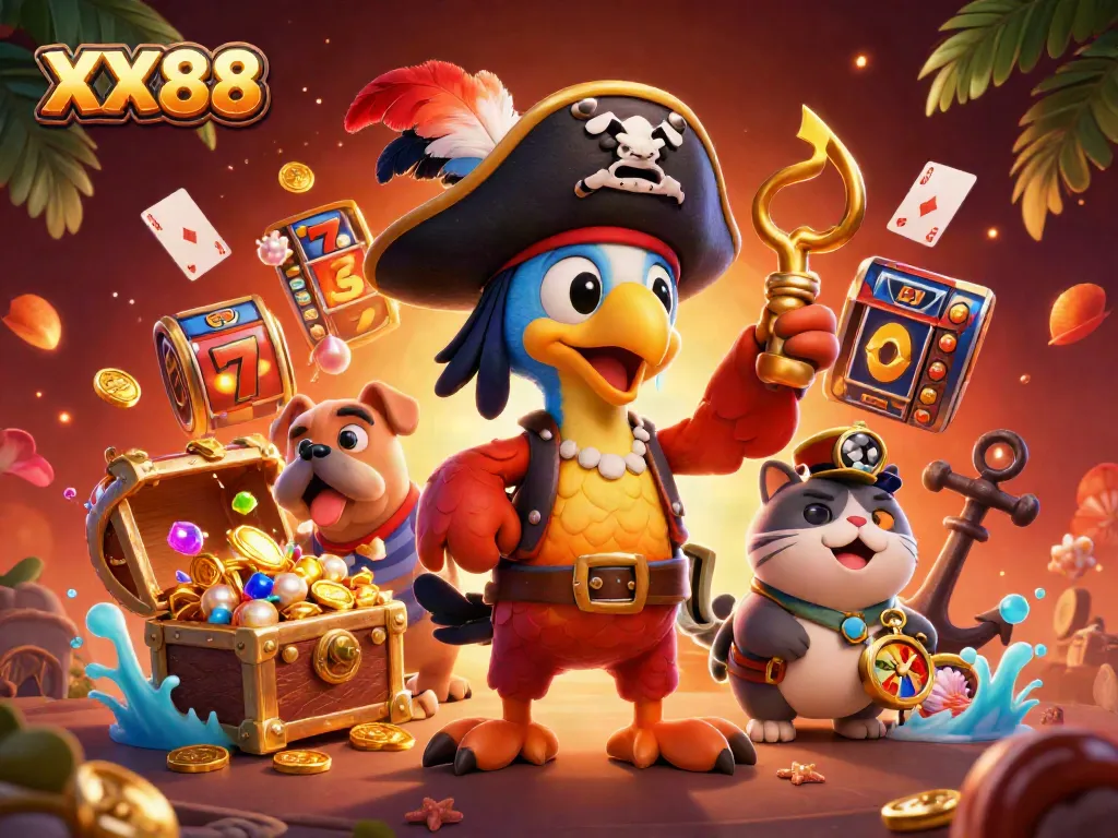 Experience the thrilling atmosphere of XX88, with engaging characters and slot game elements exploding with treasures.