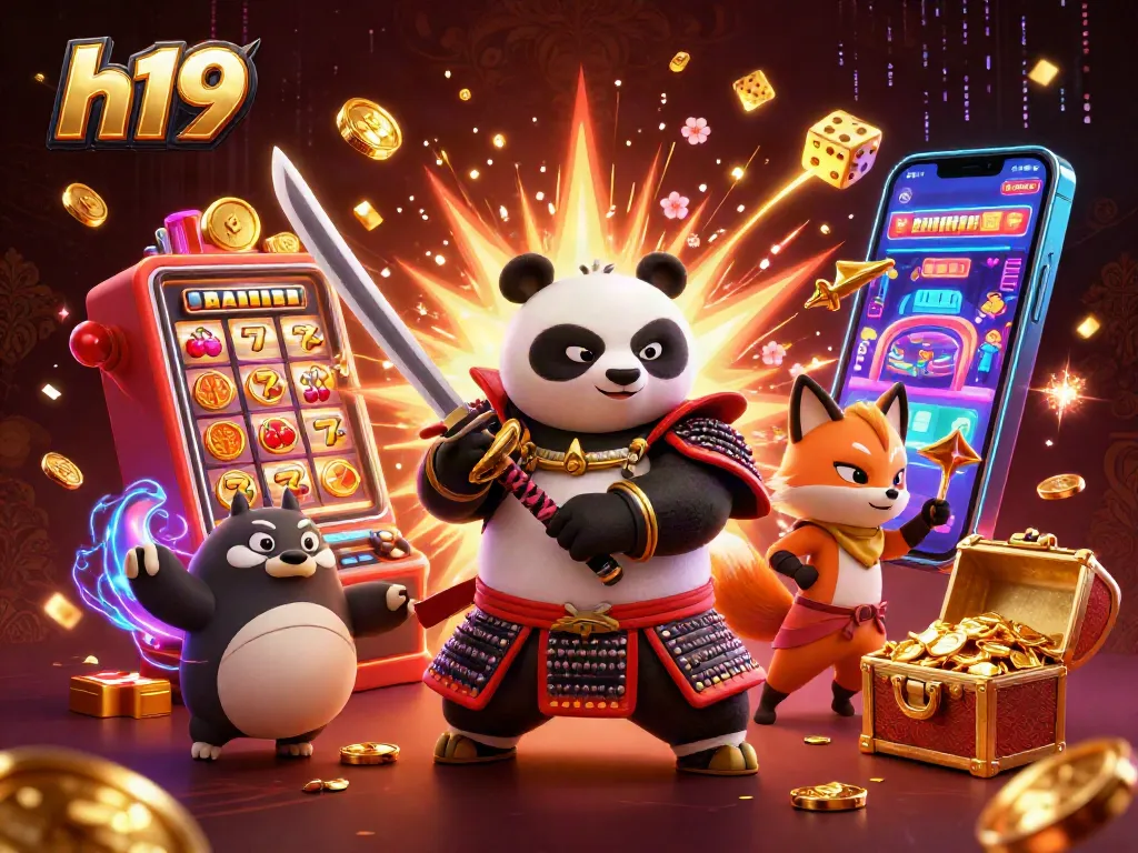 Engage with h19’s vibrant casino scene featuring samurai panda, ninja fox, and tanuki amidst jackpot thrills.