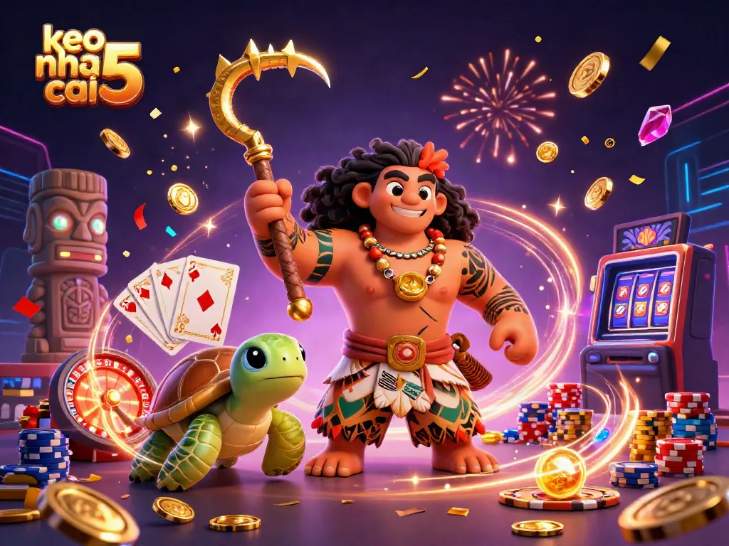Experience the excitement of keo nha cai 5 with a vibrant scene of a hawk and turtle in a casino atmosphere.