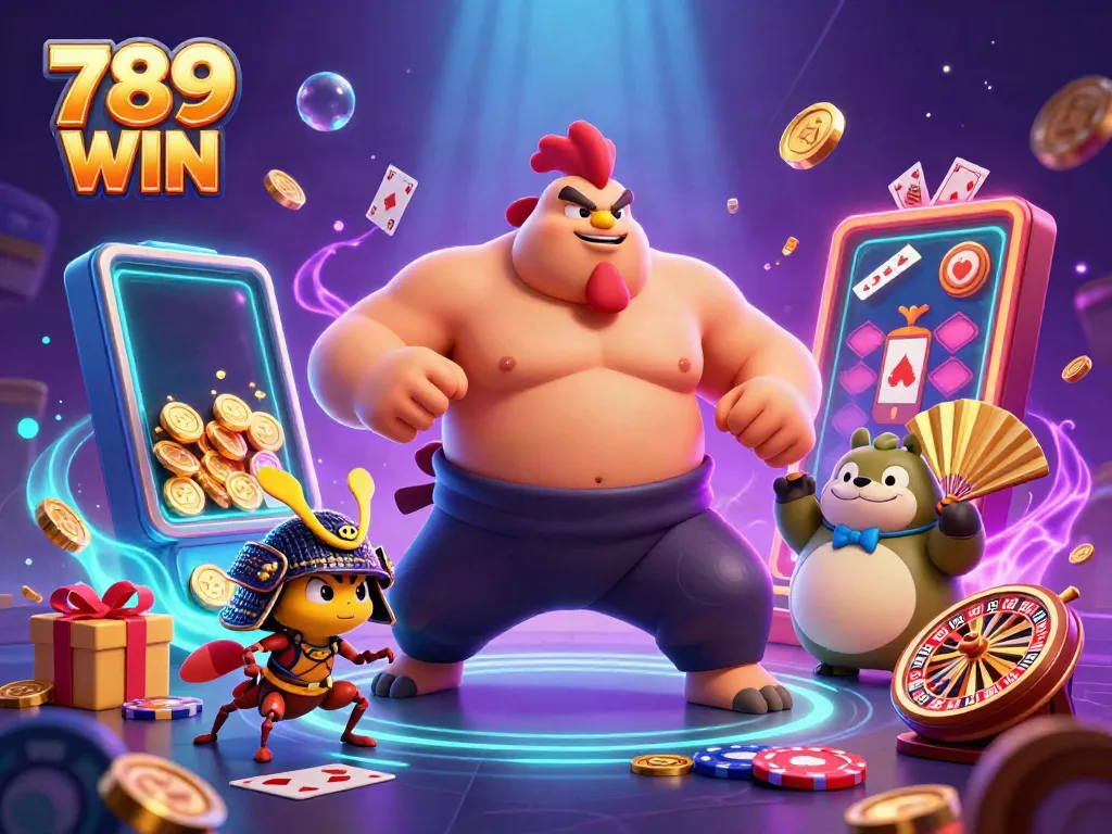 Engage in thrilling gaming with 789 WIN as powerful characters stomp through a colorful jackpot scene.