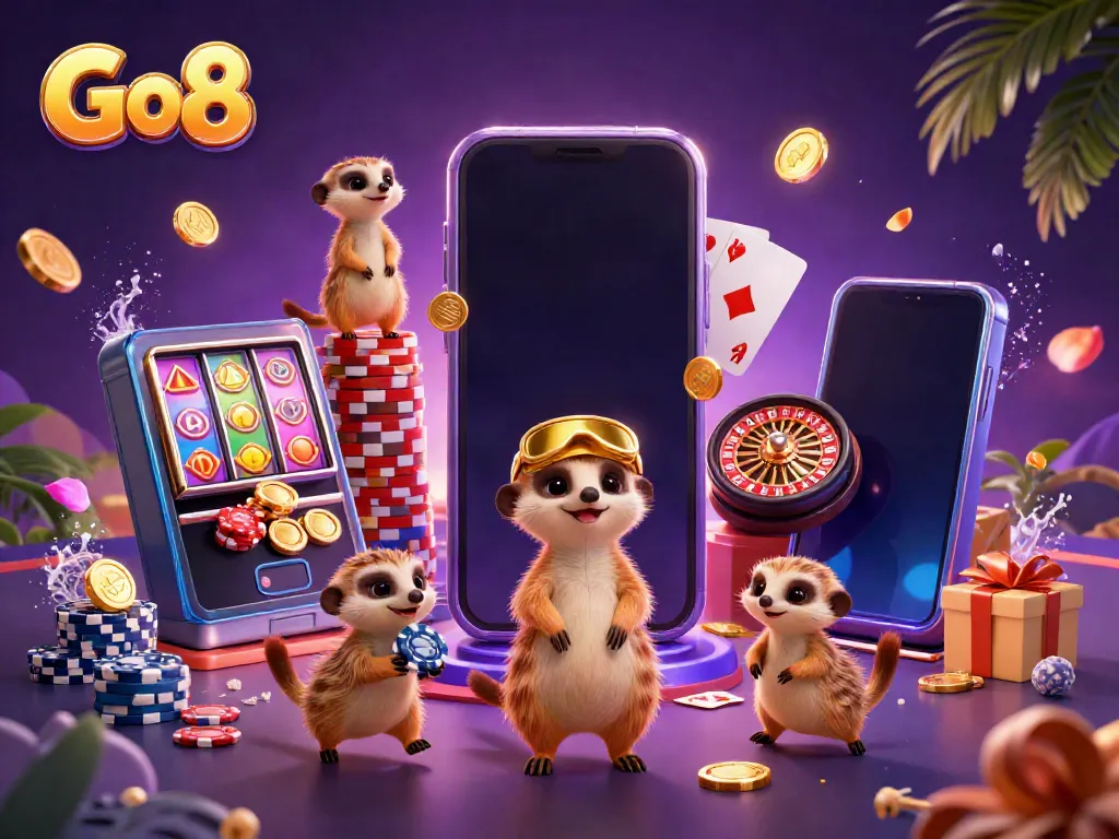 Experience thrilling gameplay with Go8 in this vibrant, engaging meerkat casino scene.