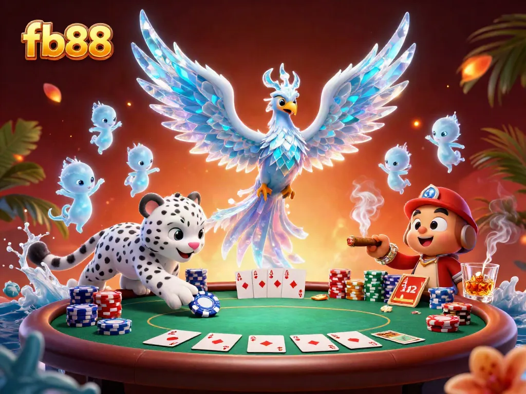 Experience exciting poker at fb88 with vibrant characters and a colorful casino scene.