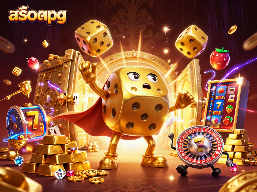 Engage with สล็อตpg in this vibrant casino-themed 3D illustration featuring dynamic game elements.