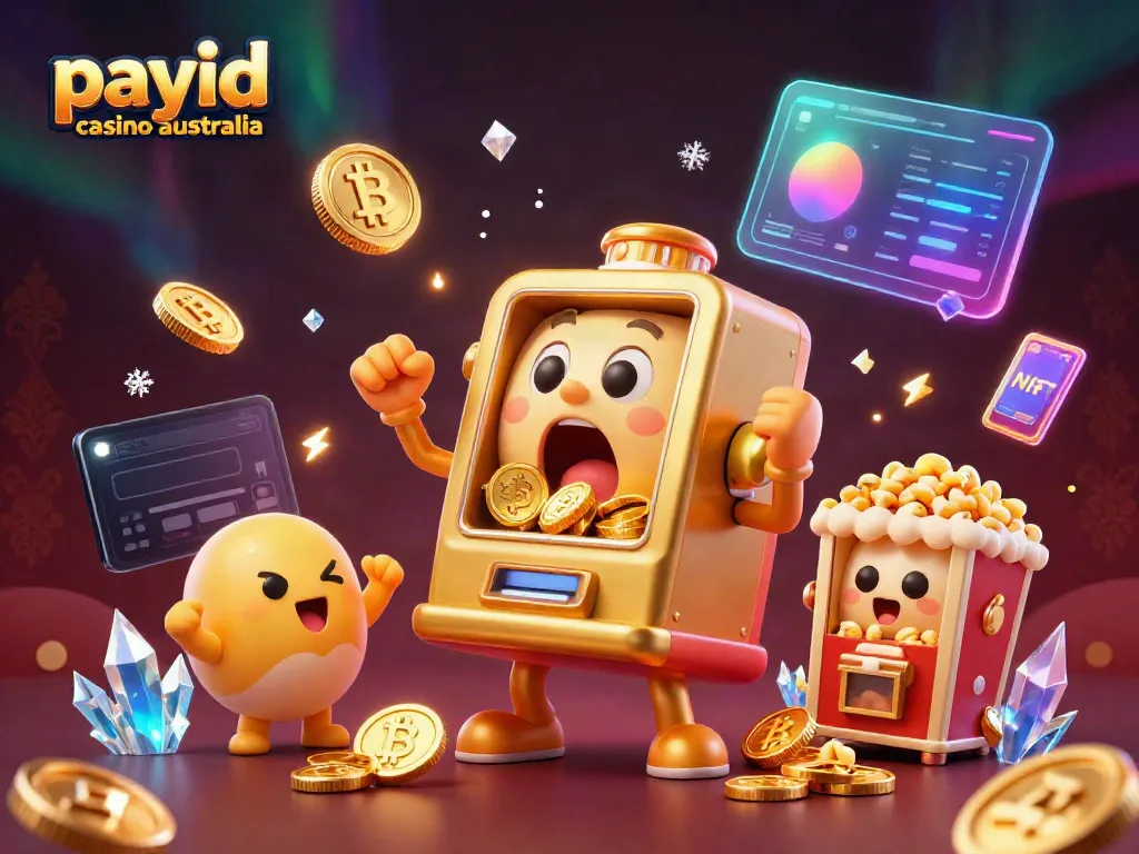 Experience the excitement of PayID Casino Australia with a lively slot machine scene celebrating a jackpot.