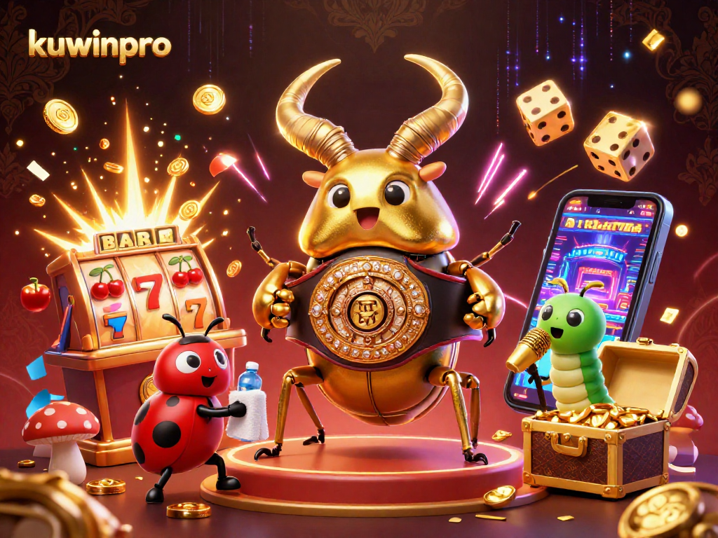 Gamblers engage with kuwinpro's vibrant 3D world of slots and jackpots, showcasing excitement and winning potential.