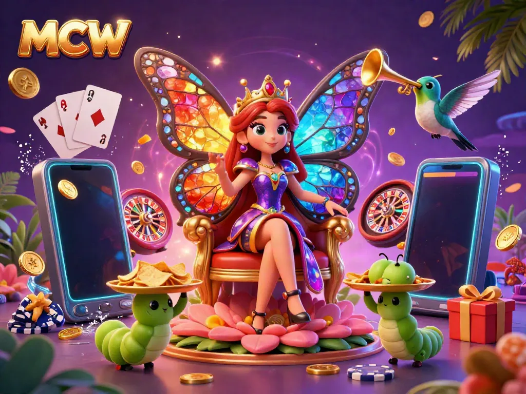 Experience thrilling interactive gaming with MCW's vibrant casino-themed illustration featuring dynamic casino elements.