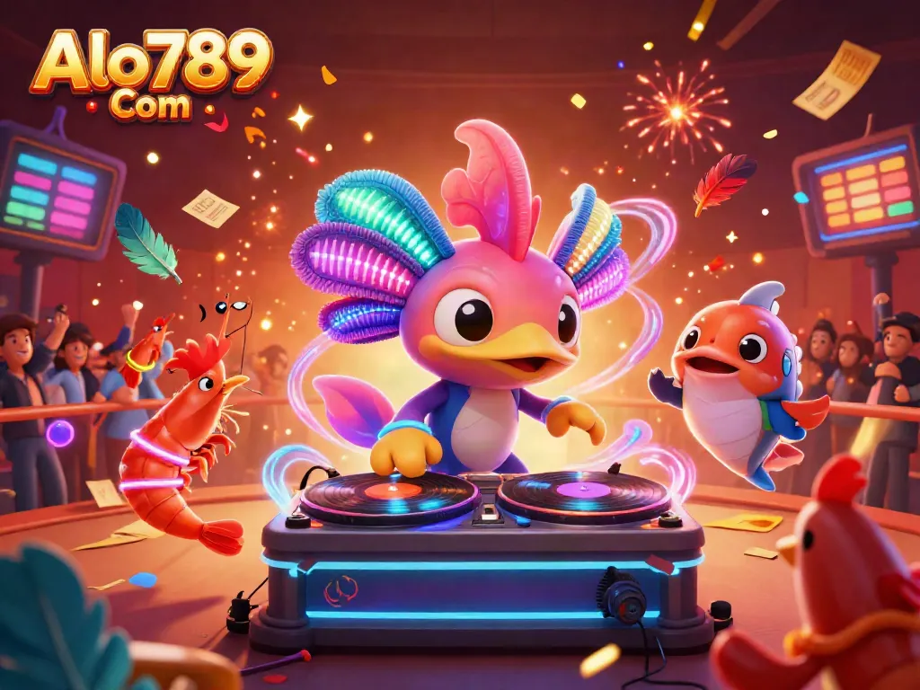 Alo789 Com captures the thrill of online cockfighting with vibrant characters and dynamic betting action.
