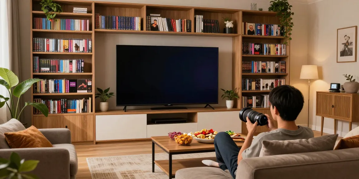 Cocoflix APK streaming on a large TV in a cozy home setup with snacks and plants.