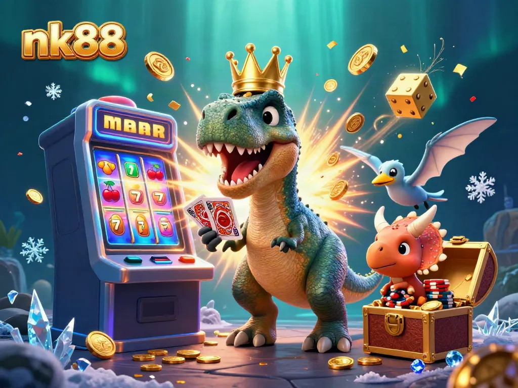 Engage with exciting nk88 casino action as characters shuffle cards, stack chips, and celebrate wins amidst vibrant scenes.