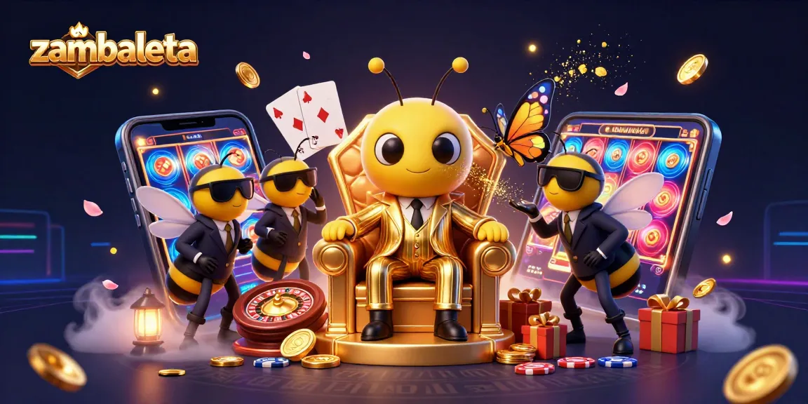 Experience the excitement of zambaleta with a vibrant casino scene showcasing animated characters and games.