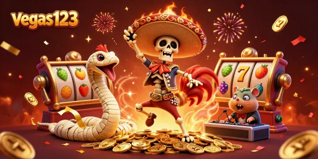 Merayakan kemenangan di vegas123 dengan karakter kasino yang penuh warna dan menarik.