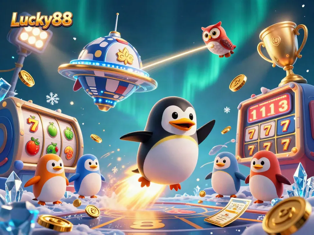Experience the excitement of Lucky88 with a vibrant casino scene full of dynamic elements and rich details.