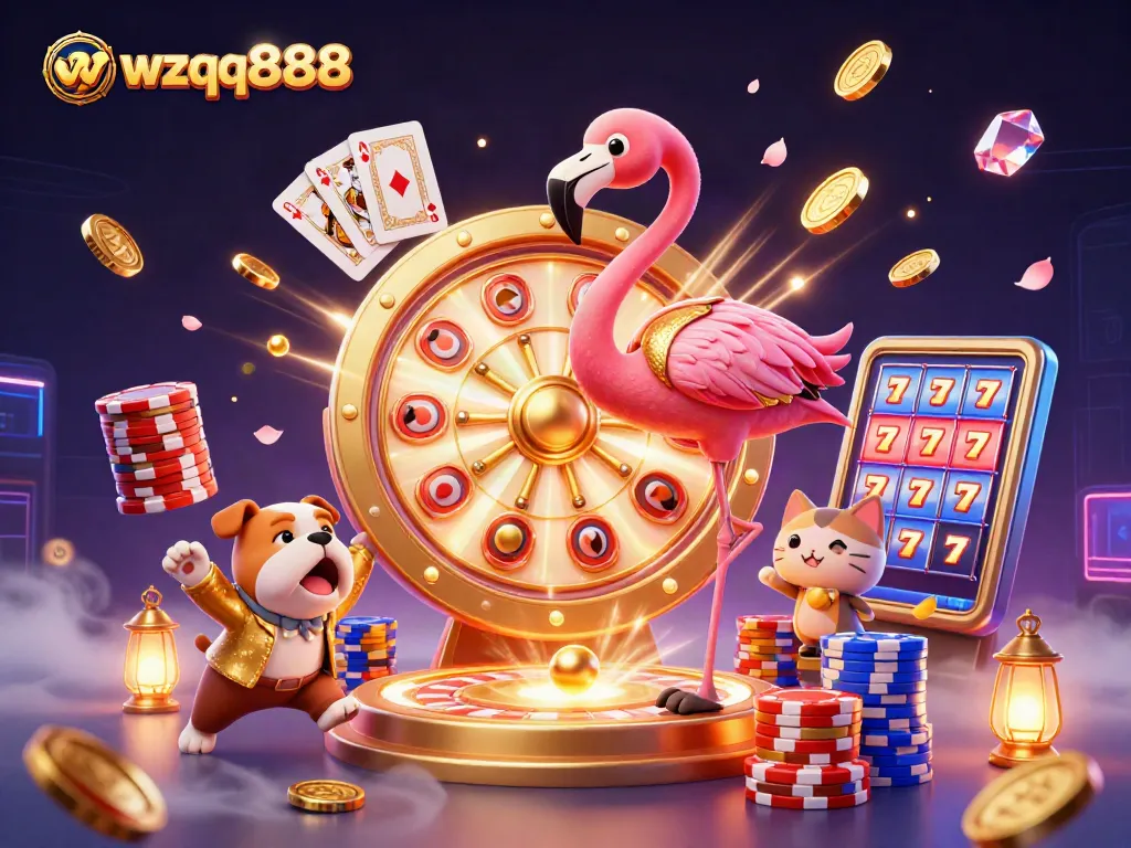 Engage with the exciting gaming action at wzqq888 featuring vibrant characters amidst a dazzling casino atmosphere.