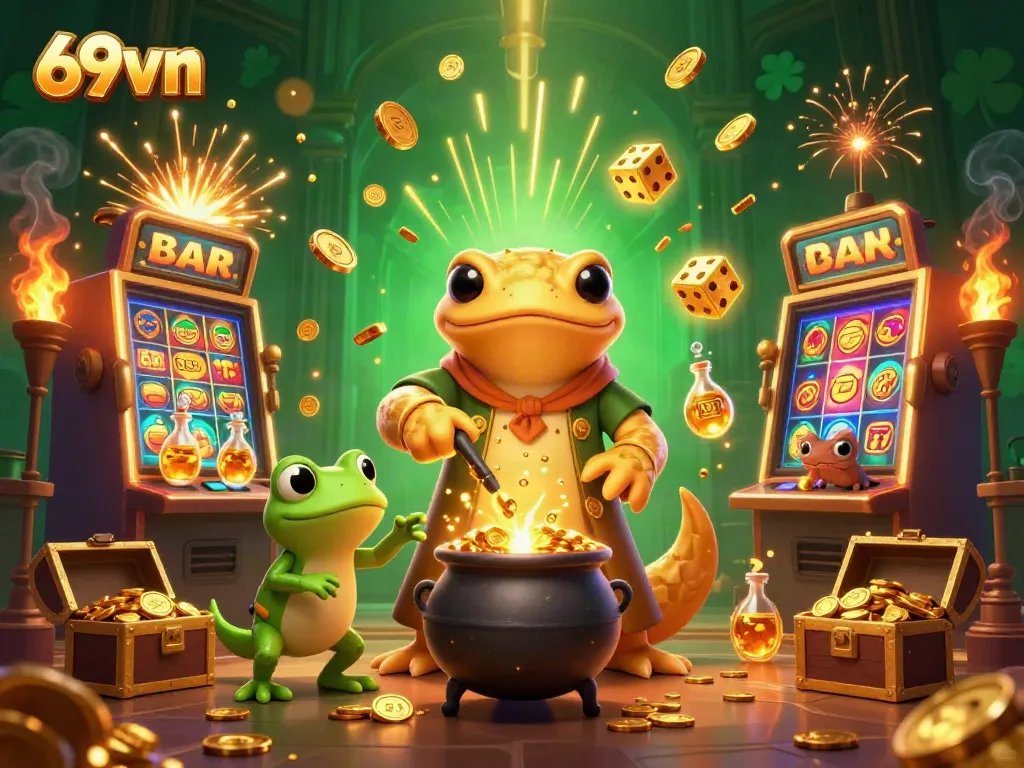 Experience the excitement of 69vn casino with an alchemist turning metals into jackpot treasures.