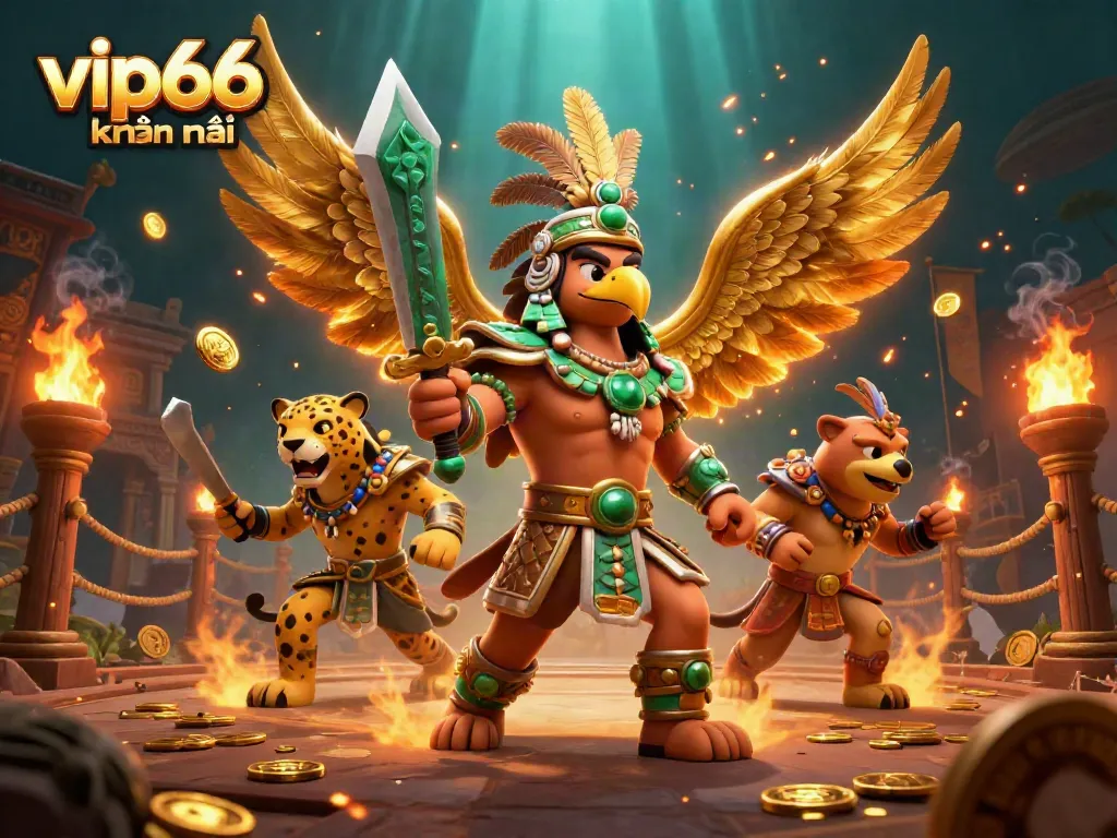 Experience thrilling vip66 khuyến mãi with 3D Aztec warriors and dynamic gambling elements.