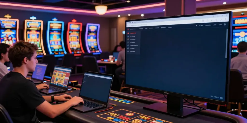 Exciting online gaming scene highlighting bonus sans depot casino offers, with players engaged and colorful slot machines.