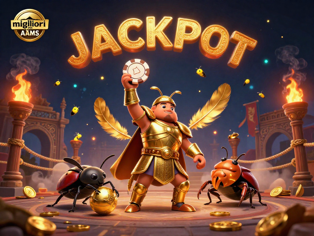 I migliori casino non AAMS illuminano la scena con un eroe coleottero e un chip da poker trionfante, tra effetti di gioco vibranti.