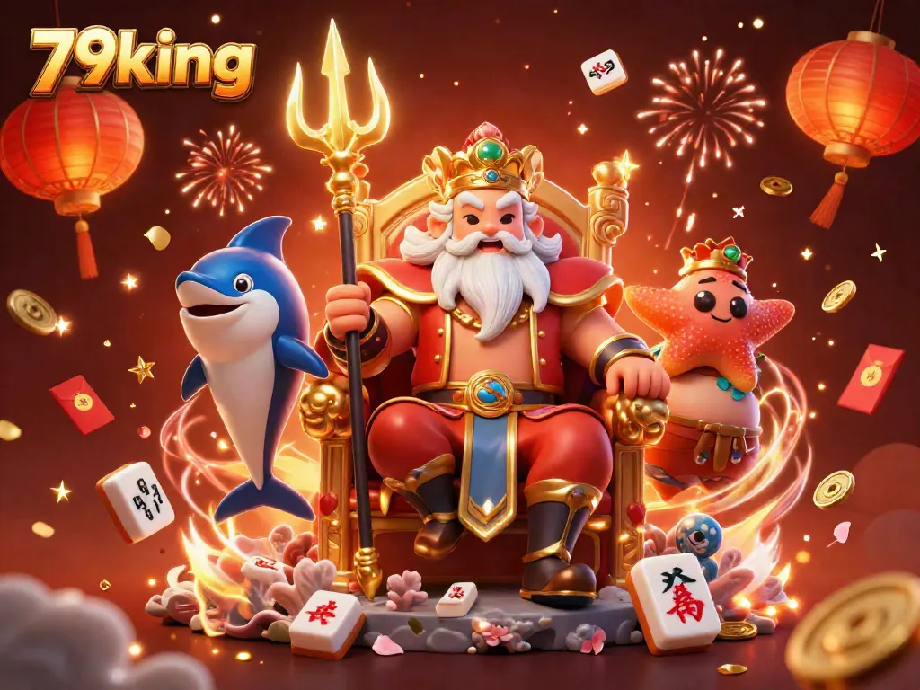 Engage in exciting gaming action at 79king with vibrant visuals of Neptune and his cheering entourage.