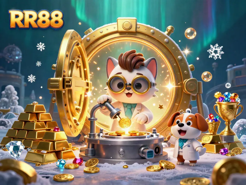 Experience exciting wins with RR88 in this vibrant 3D casino illustration of a mad scientist and his dog.