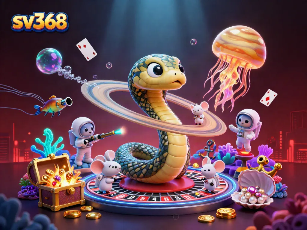 Experience excitement at sv368 with a vibrant 3D casino illustration featuring a unique roulette scene.