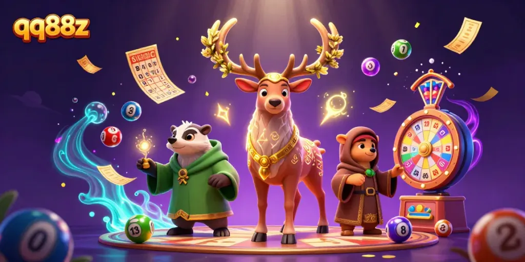 Experience the thrilling adventure with QQ88Z, featuring vibrant gambling elements and enchanting characters.